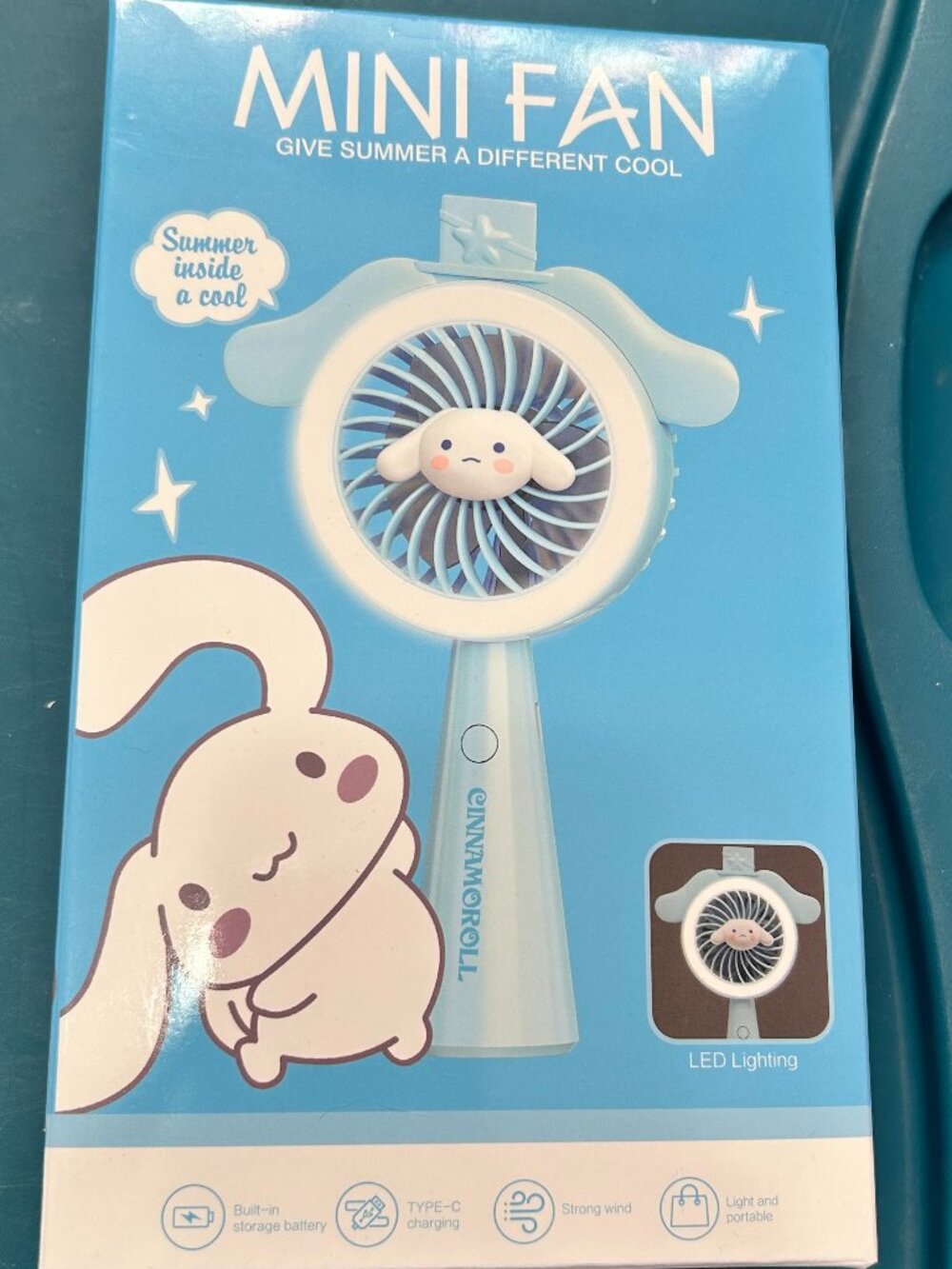 Sanrio Cinnamoroll Portable Mini Handheld Fan Rechargeable LED Light NIB
